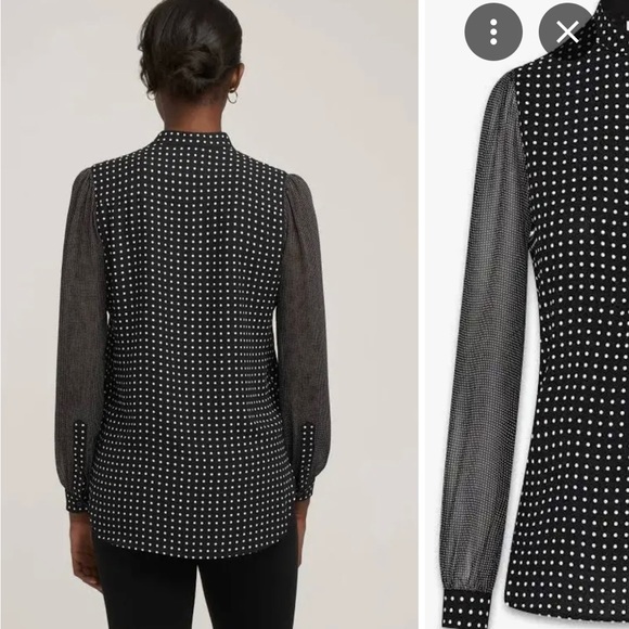 Anne Klein Polka Dot Semi-Sheer Sleeve Shirt - Picture 3 of 6